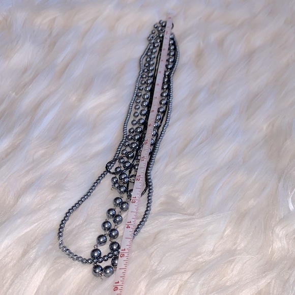 Pewter toned mixed media long statement necklace - Picture 3 of 5